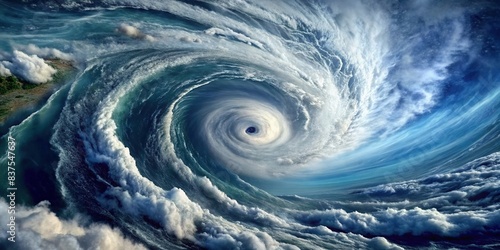 A powerful hurricane swirling over the ocean