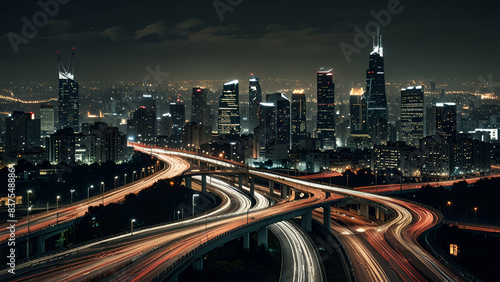 City Skyline with Busy Roads and Highways, An Extensive Network of Urban Transportation.