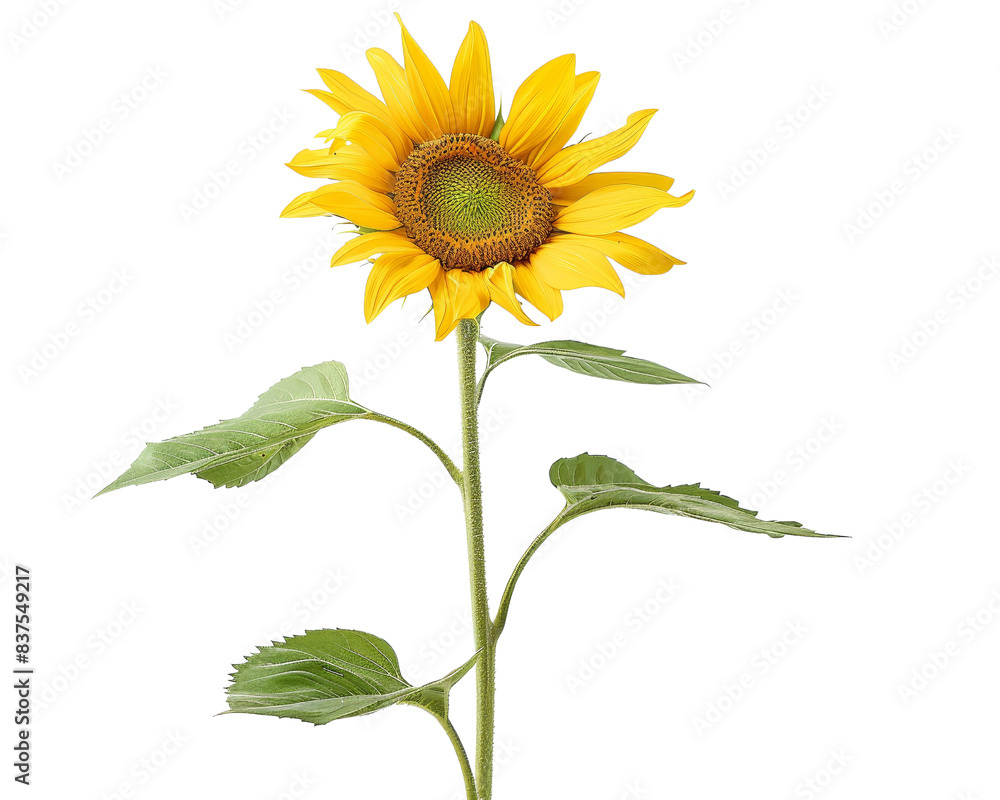 Vibrant sunflower with green leaves isolated on a transparent background, capturing the beauty of nature and the essence of summer. Vibrant sunflower with green leaves isolated on a transparent background, capturing the beauty of nature and the essence of summer.