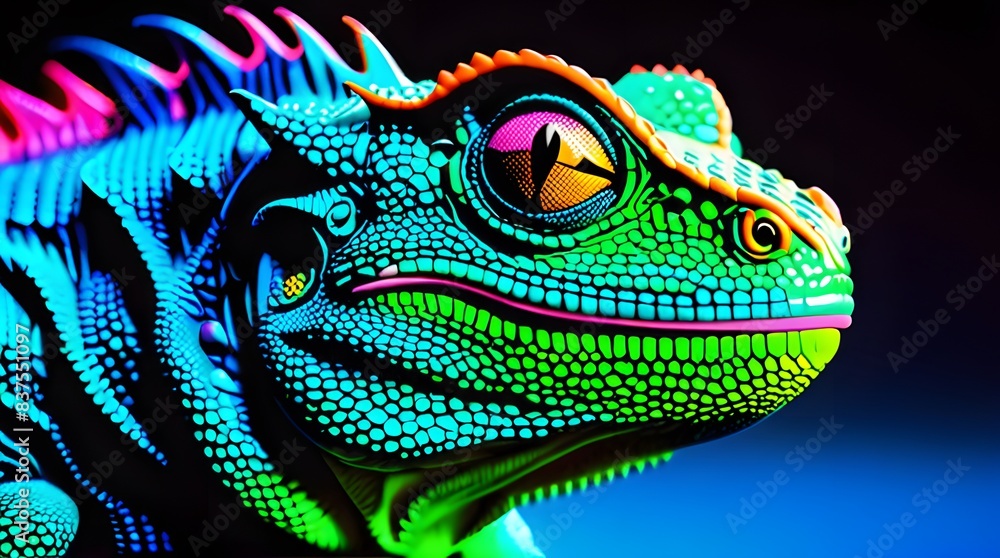 Obraz premium A close-up of a green dragon-like lizard with scaly skin, resembling an iguana, in a natural wildlife setting