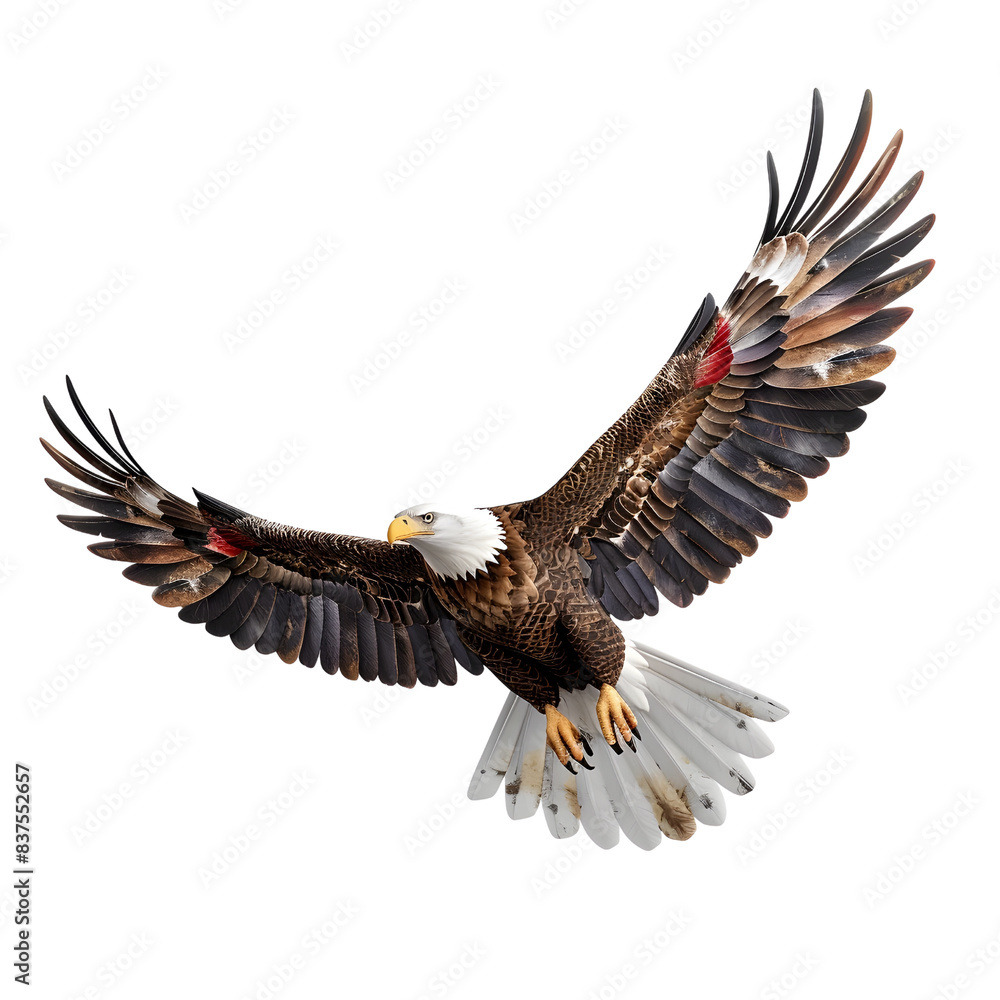 Fototapeta premium Majestic Bald Eagle with American Flag Wings Soaring in Patriotic Splendor