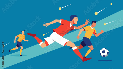 Dynamic sports action vector illustration, highlighting an intense moment in a soccer match with players striving for the winning goal