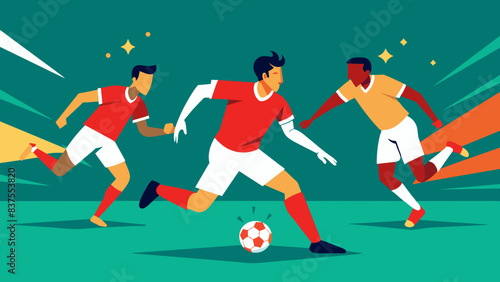 Dynamic sports action vector illustration, highlighting an intense moment in a soccer match with players striving for the winning goal