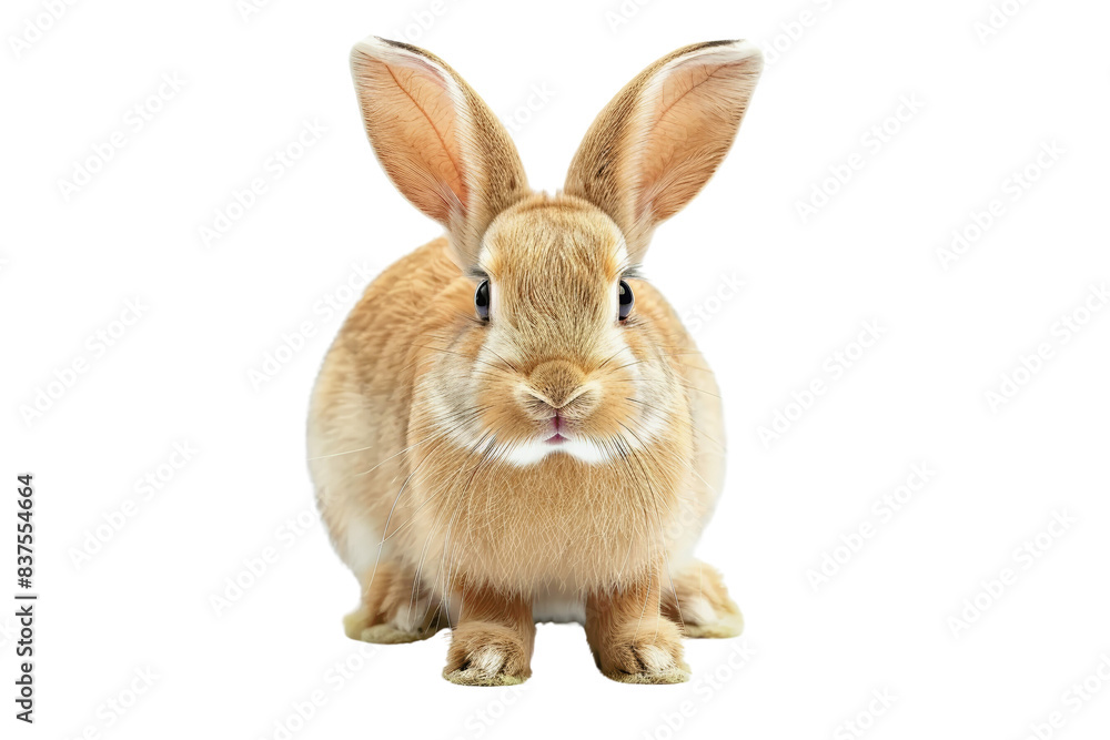 Adorable brown rabbit sitting attentively, isolated on a white background, showcasing its fur, ears, and delicate features. Adorable brown rabbit sitting attentively, isolated on a white background, showcasing its fur, ears, and delicate features.
