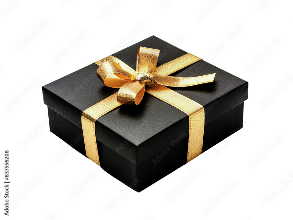 Elegant black gift box with a shiny gold ribbon bow, perfect for celebrations, occasions, and special events. Elegant black gift box with a shiny gold ribbon bow, perfect for celebrations, occasions, and special events.
