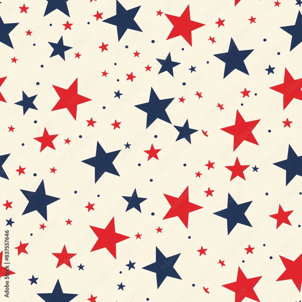 A seamless pattern background brimming with cuteness and patriotism. Cute stars and stripes in red, white, and blue form a repeating pattern. Illustrator style. A seamless pattern background brimming with cuteness and patriotism. Cute stars and stripes in red, white, and blue form a repeating pattern. Illustrator style.