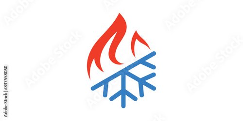logo design of fire and snowflakes, cooling, heating. logo design template, icon, vector, symbol, creative, idea.