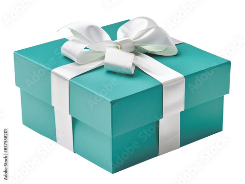 Elegant turquoise gift box with a white ribbon bow, perfect for celebrations, holidays, and special occasions.