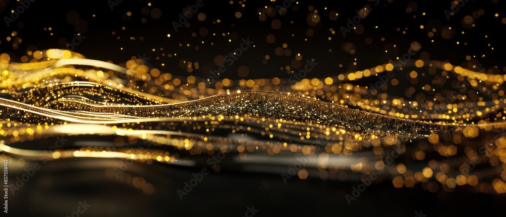 golden wavy glittering stream of water on black background golden wavy glittering stream of water on black background