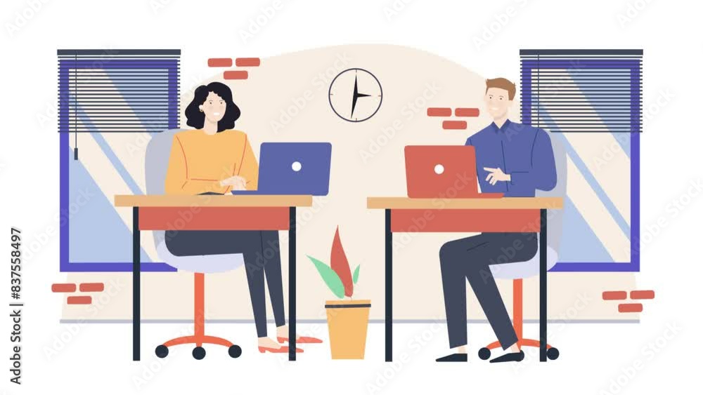 teamwork hardworking on their office room. business animated illustration. business animation video teamwork hardworking on their office room. business animated illustration. business animation video