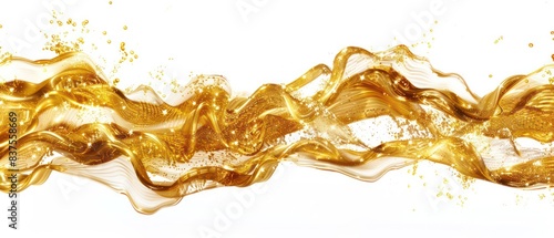 golden wavy glittering stream of water on white background