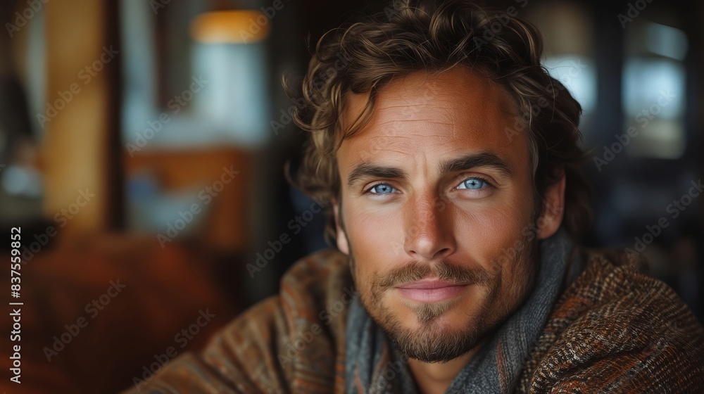 A man with long hair and blue eyes. A man with long hair and blue eyes.