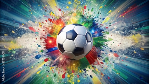 Abstract artistic explosion background with soccer ball and countries meeting, perfect for EM 2024 themed designs, soccer, football, EM 2024, fever, abstract, artistic, explosion, ball