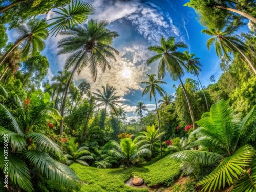 360-degree equirectangular panorama of a lush tropical paradise with vibrant rainforests teeming with exotic flora  Tropical  Paradise  Rainforest  Exotic  Flora  Equirectangular  Panorama
