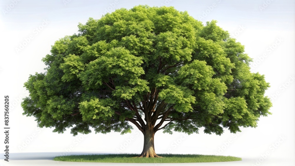 Shagbark hickory tree render, showing realistic bark texture and leaf