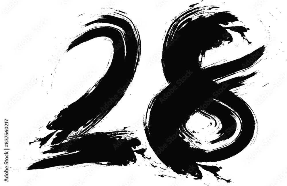 numbers 28 written with a brush vector, 28 Years Anniversary ...