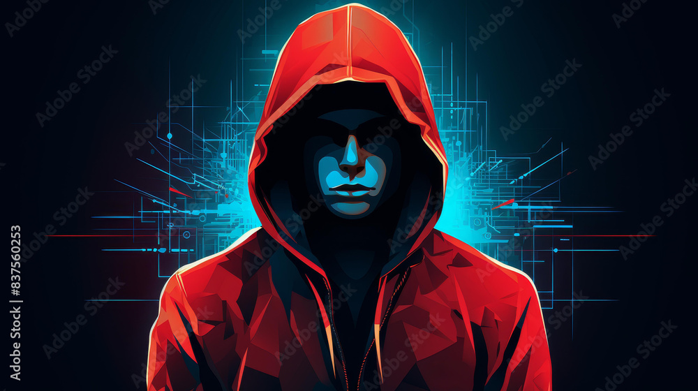 High resolution digital art of a hacker in a hoodie, depicting ...