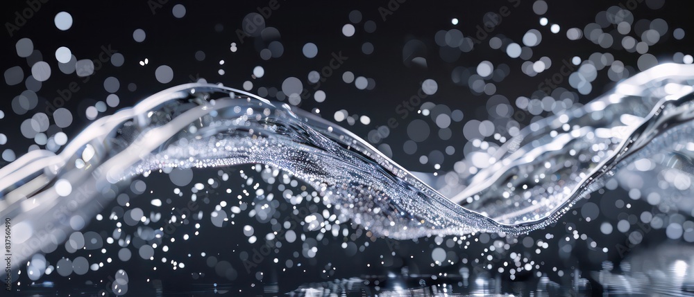 silver wavy glittering stream of water on black background silver wavy glittering stream of water on black background