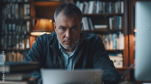 A man sitting at a desk with a laptop.