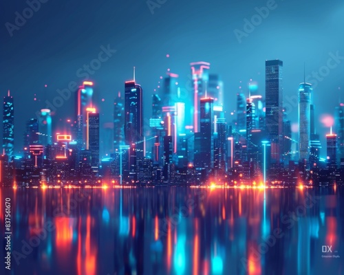 Wallpaper Mural Futuristic blue Urban Landscape with Advanced Smart City Technology, abstract graphic, banner design, brochure, pattern design, web, background template Torontodigital.ca