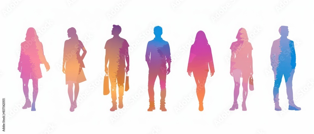 gradient color silhouette of individual people on a white background gradient color silhouette of individual people on a white background