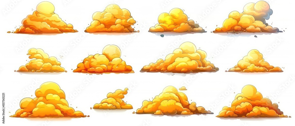 golden cloud illustrations on a white background golden cloud illustrations on a white background