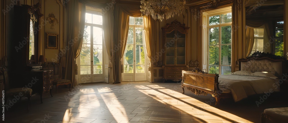elegant bed room with ornate furniture, old mansion elegant bed room with ornate furniture, old mansion