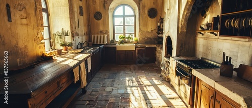 Architectural kitchen with furniture in Medieval Fortress