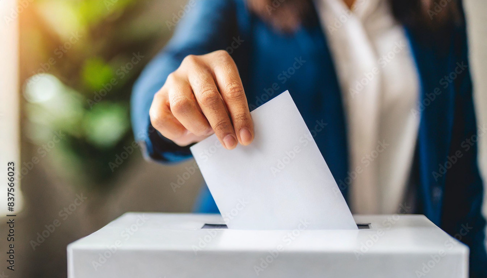 hand places a vote in a ballot box against a blurred, empty wall background with backlight, symbolizing democracy, civic duty, and the power of individual voices in elections hand places a vote in a ballot box against a blurred, empty wall background with backlight, symbolizing democracy, civic duty, and the power of individual voices in elections