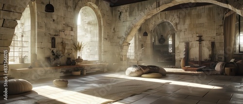 architectural living room with furniture in medieval fortress