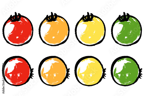 筆タッチの様々な色のミニトマトのイラストセット