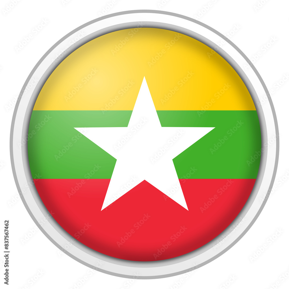 Myanmar circle glossy 3d flag. country flag button. Myanmar circle glossy 3d flag. country flag button.