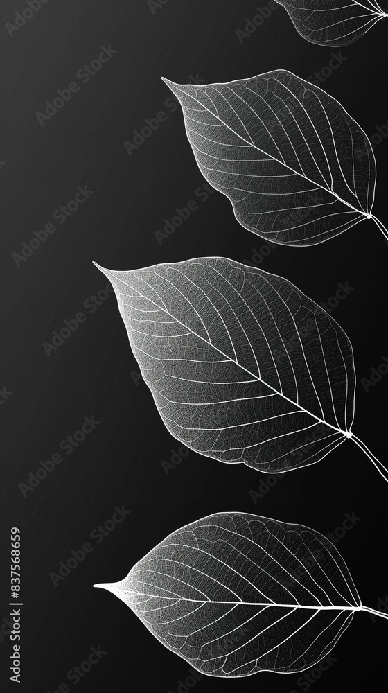 Minimalist White Leaves on Black Background Minimalist White Leaves on Black Background