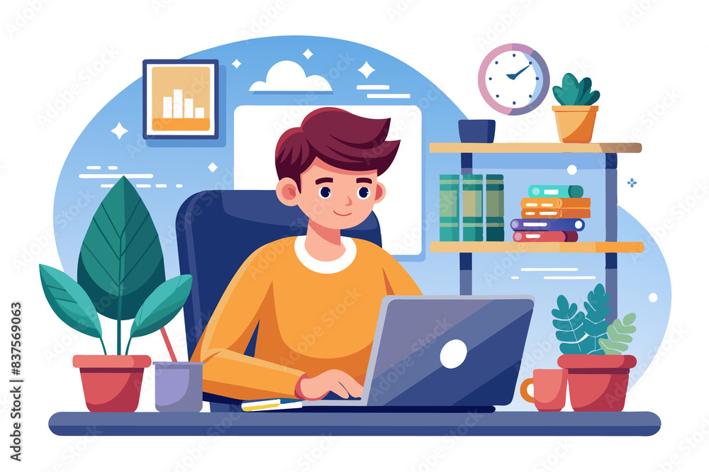 cartoon office worker with laptop cartoon office worker with laptop