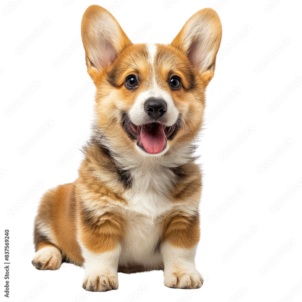 Cute Corgi puppy with a happy expression, sitting against a white background, isolated and ready for adoption or pet advertisements., transparent background Cute Corgi puppy with a happy expression, sitting against a white background, isolated and ready for adoption or pet advertisements., transparent background