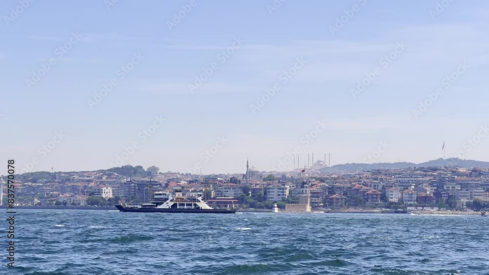 Turkey Istanbul Bosphorus videos taken from the sea while traveling by ferry from the European continent to Asia Galata Bosphorus Bridge Maiden's Tower Port and Haydarpaşa Train Station Turkey Istanbul Bosphorus videos taken from the sea while traveling by ferry from the European continent to Asia Galata Bosphorus Bridge Maiden's Tower Port and Haydarpaşa Train Station