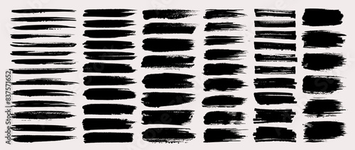 Black ink paint brush stroke, line, texture, grunge frame or background collection. Watercolor splash, dirty overlay or decoration ornament. Torn or rip paper set. Business banner silhouette clip art.