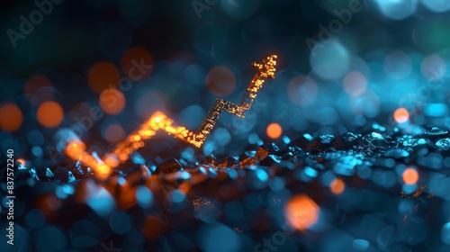 Colorful digital chart showcasing financial growth and success. Combine vibrant blue and orange light bokeh effect for dynamic business visuals.