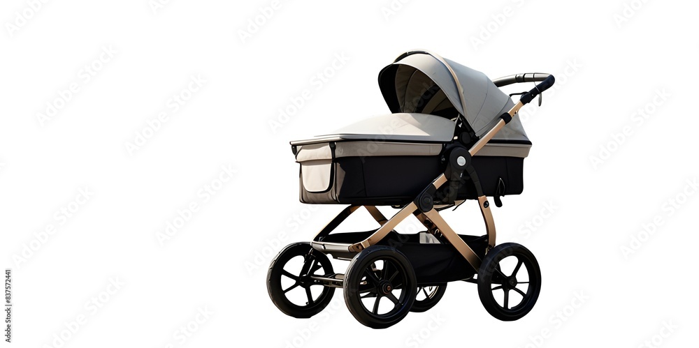 Fototapeta premium modern set collection of baby stroller pushchair carriage on wheels for babies or children newborn essential care gear in different stylish designs, cutout on isolated transparent png background.
