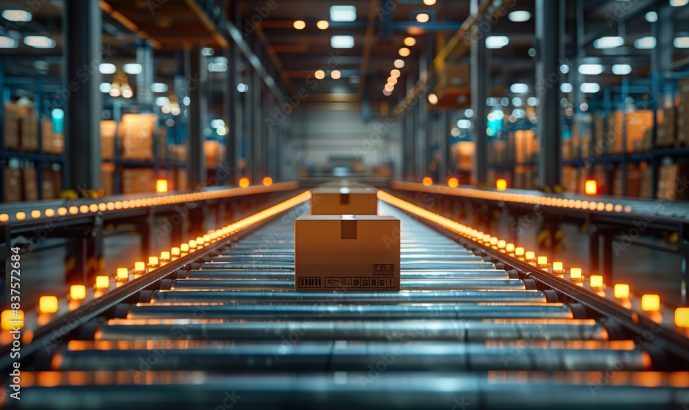 Modern warehouses with automated conveyor belt sorting mechanisms that use advanced artificial intelligence technology to efficiently process parcels and prepare them for delivery Modern warehouses with automated conveyor belt sorting mechanisms that use advanced artificial intelligence technology to efficiently process parcels and prepare them for delivery
