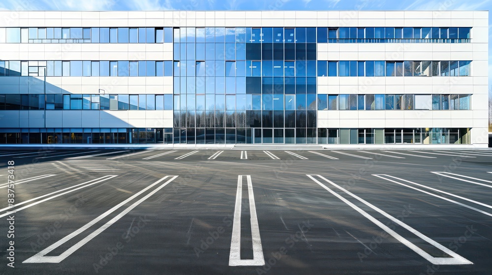 parking lot in front of modern business center building parking lot in front of modern business center building