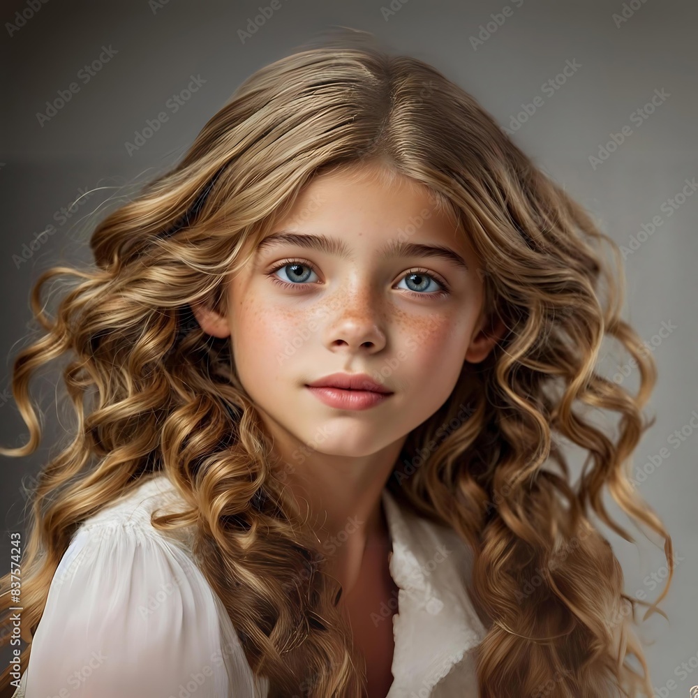Naklejka premium Cute girl with golden blonde hair