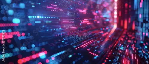 futuristic tech data security scene with neon lights and holographic displays, featuring an advanced gaming setup