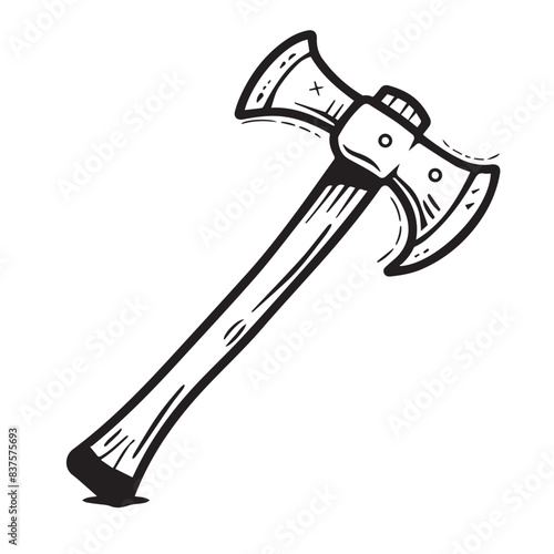 Axe in cartoon, doodle style . Image for t-shirt, web, mobile apps and ui. Isolated 2d vector illustration in logo, icon, sketch style, Eps 10, black and white. AI Generative