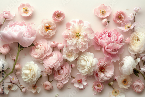 Soft pink and white flowers on a cream background