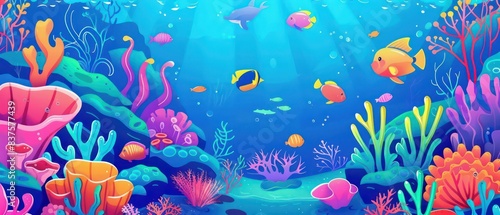 coral reefs teeming with diverse marine life beneath the ocean s surface illustration