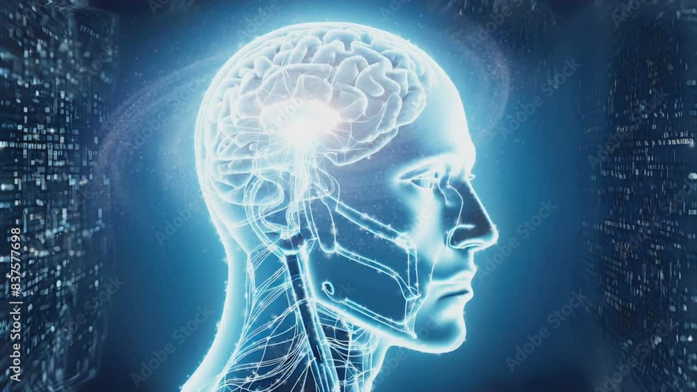 3D Animation of Human Head Rotating. Technology Interface. Electrical Impulses Shinning inside the brain. Synapse, Neuroimaging, Brain Mapping 3D Animation of Human Head Rotating. Technology Interface. Electrical Impulses Shinning inside the brain. Synapse, Neuroimaging, Brain Mapping