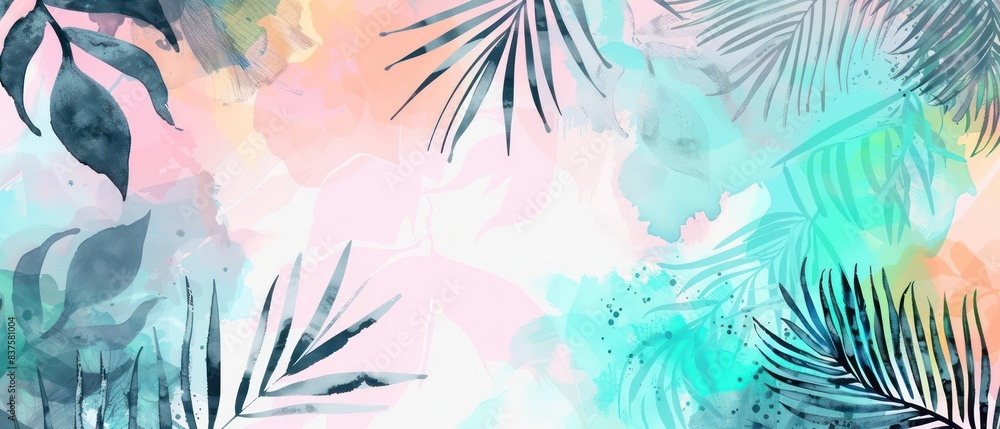tropical foliage line art watercolor background tropical foliage line art watercolor background