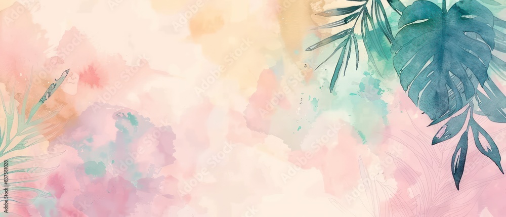 tropical foliage line art watercolor background tropical foliage line art watercolor background