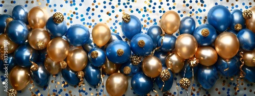 Blue and Gold Balloons with Confetti
